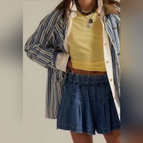 Free People Blue Striped Denim Barn Coat Jacket Corduroy Collar, M, Retail $248 - Picture 4 of 16